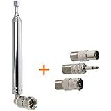 FM Radio Antenna, Ancable Indoor FM Telescopic Antenna 75 Ohm F Type Male Plug Connector with Adapter for Table Top Radio HiFi AV Stereo Receiver Mini System