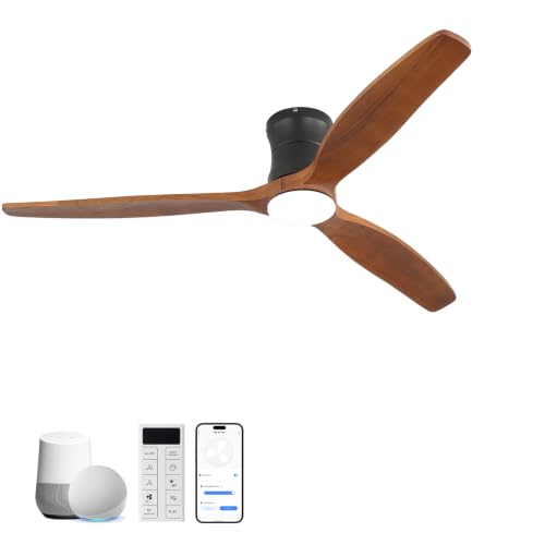 Sofucor Smart Ventilador de Techo con Luz, 132cm Madera Maciza Ventilador de Techo con Alexa/APP/WiFi, Mando a Distancia, DC, 3 Temperaturas de Color, Temporizador, 6 Velocidades para Salón