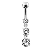 Clear Gem Triple Round Gems Dangling 925 Sterling Silver Belly-Navel Ring Body jewelry