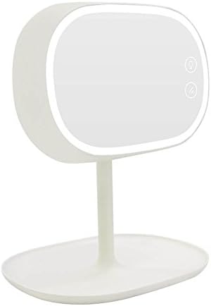 Makeup Vanity Mirror Rechargeable LED Lighted Cosmetic Mirror with Storage, YOOSKE Touch Screen Light Control Multi Function Desk Lamp Bedroom Mirror for Women(White)