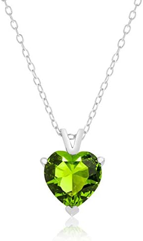 Queen Jewelers Sterling Silver Cubic Zirconia Solitaire Heart Necklace (Peridot-Green)