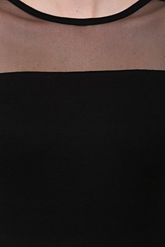 le bourgeois net yoke round neck cotton t-shirt for women