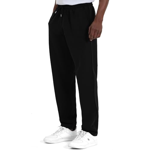 Ross Camp Jogginghose Herren – Sporthose Lang Baumwolle, Freizeithose Trainingshose, Sweatpants Jogger, Laufhose Breite Modern(Schwarz, S)