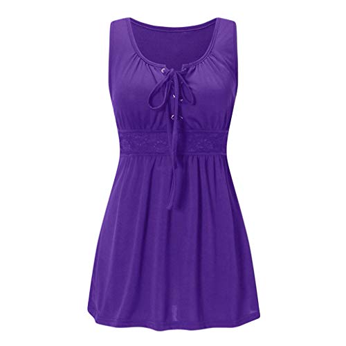 Yezijin Womens Plus Size Summer Lace Up Vest T Shirt Blouse Ladies Sleeveless Tank Tops Sexy Wear 2019 Under 10 Dollars Purple