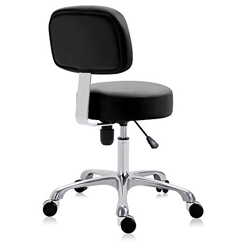 DR.LOMILOMI Extra-Wide Seat Rolling Swivel Clinic Medical Salon Stool Chair with Memory Foam 502 (with Backrest, Black)
