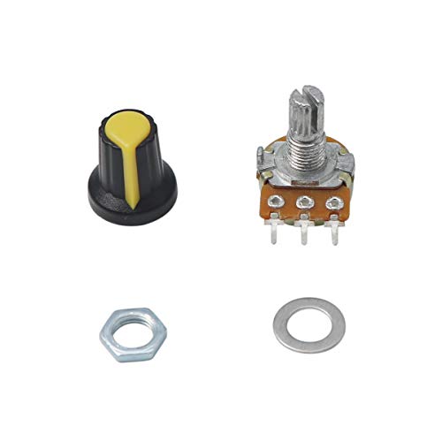 10 Pcs B1K B2K B5K B10K B20K B50K B100K B250K B500K B1M Ohm Knurled Shaft Linear Rotary Taper Potentiometers with Cap Washer Nut