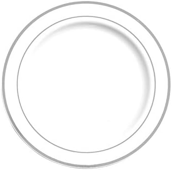 MOZAIK 20 White Silver Rim Plastic Cake Plates 15cm