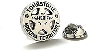 Tombstone Arizona Lapel Pin Old West Shiny Silver Tone Territory Sheriff Lone Star Badge Tie Tac