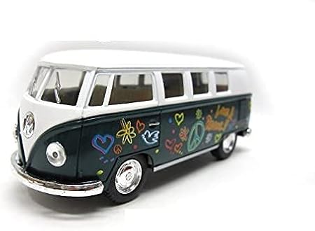 Amazon 1 32 1962ワーゲンバス ラブ ピース 緑 Type2 サイケデリック ヒッピー コンビ アーリーバスミニカー 車 Volkswagen Bus フォルクスワーゲン マイクロバス Vw クラシックカー プルバックカー おもちゃ