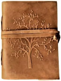 OVERDOSE Deckle Brown Leather Tree Journal - Vintage Travel Journal for Men & Women Sketch Writing Diary Sketchbook Book of Shadows Handmade Deckle Edge Paper - 5 x 7 inches | 12 x 17 cm | A6