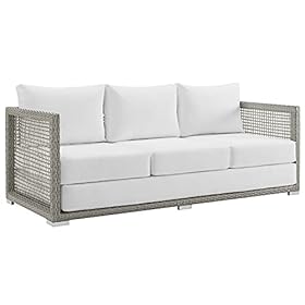 Modway EEI-2923-GRY-WHI Aura Outdoor Patio Wicker Rattan Sofa, Gray White 31Hwo0NpQxS