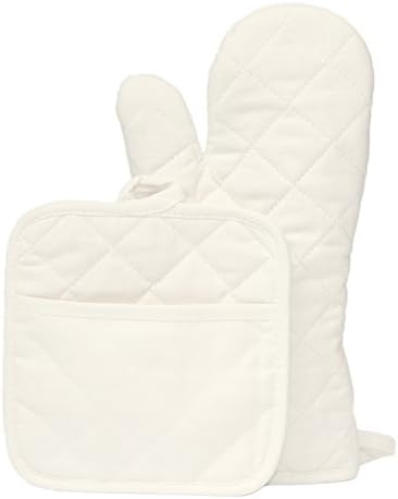 Kitchen Basic Oven Mitt and Potholder Set - Heat and Stain Resistant