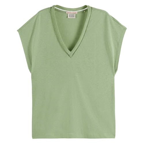 Camiseta de algodón con Cuello en V, Pistachio 357, L