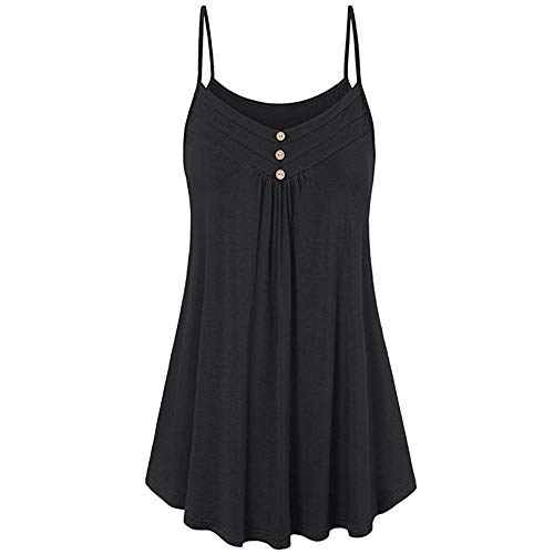 POPTEM Womens V Neck Flowy Tunic Tank Tops Sleeveless Loose Camisole Plain Shirts Cami Blouse Black