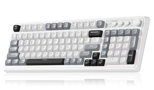 AULA 99 Wireless Keyboard, Custom Computer Keyboard, Tri-Mode Bluetooth 5.0/2.4GHz/USB-C Cute Creamy Gaming Keyboards with Number Pad, RGB Backlit Media Knob Programmable Keybaord for PC Gamer - Grey
