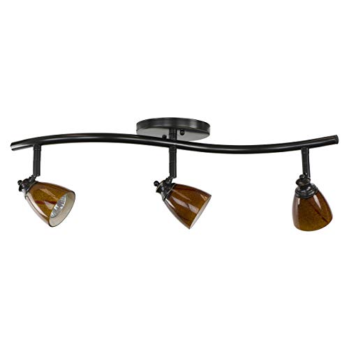 Direct-Lighting 3 Lights Adjustable Track Lighting Kit - Dark Bronze Finish - Amber Glass Track Heads - GU10 Bulbs Included. D268-23C-DB-AMS (Renewed)
