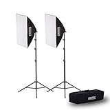 Fovitec - 2-Light Quick Setup 650W Fluorescent Lighting Kit for Photo & Video with 20"x28" Pop-up Softboxes, stands, & Carry Bag