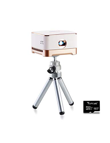 AMOOWA Mini Projector Small Wi-Fi Design Portable Movie Projectors 100 Ansi Lumen High Contrast DLP Bottom Speaker 110° Picture Android 7.1 4 Hour Video Playtime w/16GB Free SD Card