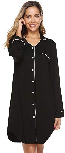 Misuli Nightgown Women's Nightshirt Boyfriend Pajamas Sleep Shirt Button Down Sleepwear S-XXL