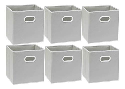 6 Pack - SimpleHouseware Foldable Cube Storage Bin with Handle, Grey - Image 3
