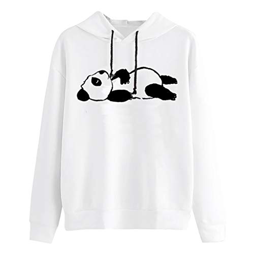 Fainosmny Panda Print Sweater Hoodies Women Junior Girls Hooded Sweatshirt Coats Pullover Tops Blouse White