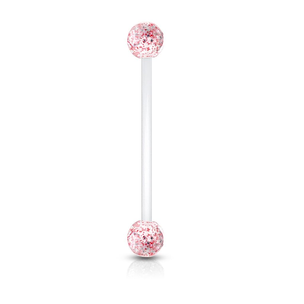 PiercedOff Bioflex 1.6mm Retainer with 6mm Red Glitter Balls - Bar Length 25mm