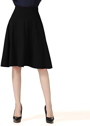 DRESSOLE Women Swing Skirt Basic Solid A-Line Pleated Midi Skirt Black-4XL