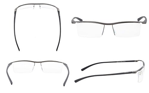 Agstum Pure Titanium Half Rimless Business Glasses Frame Optical Eyeglasses Clear Lens (Gunmetal)