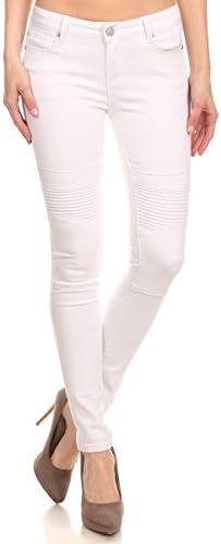 Enjean Women's Moto Style Mid-Rise Casual Slim-Fit Pants, White (9)
