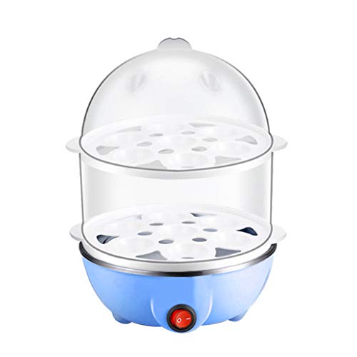 jiumoji Eggs Boiler Cooker Auto Shutoff Double Breakfast Machine Stainless Steel Multi-Function Steamer (-Blue, 15x22cm)