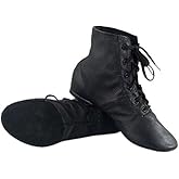 TMEEIHNSS Cheapdancing Women’s Leather Practice Dancing Shoes Jazz Boots Soft-Soled High Boots, Black
