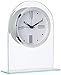 Howard Miller Regent Table Clock – Modern Tabletop Alarm Clock with Beveled Glass Arch, Quartz Movement, White Dial & Black Accents – Decorative Desk Clock for Bedroom, Living Room & Office