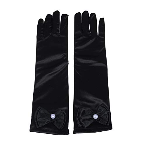 Lusiyu Girl Solid Color Long Elbow Length Formal Pageant Glove (Black)