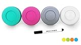 Mason Jar Lids - Compatible with Regular Mouth Size Ball Jars - Reusable and Leak Proof Plastic Lids are BPA Free - Includes Pen for Marking - Pink, Teal, Gray & White - Pack of 4