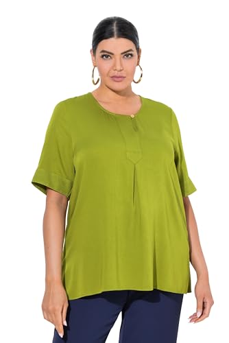 Ulla Popken Maglia dal Taglio Svasato con Inserto Trapuntato e Mezze Maniche Verde Foresta 42+ 792119420-42+