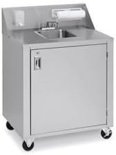 Crown Verity CV-PHS-1 34.375" Portable Single Sink Cart with Cold and Hot Water 120 Volts Water Heater Removable Fresh Water Tanks and Backsplash with Soap and Towel Dispensers in St