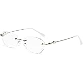 TERAISE Frameless Reading Glasses For Women With Blue Light Blocking,Fashion Diamond Cutting Rimless Eyeglasses