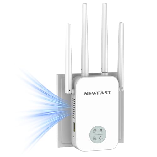 NEWFAST WLAN Amplifier, 1200Mbit/s Dual Band WLAN Extender with WPS,4X Swivelling Antennes,Ethernet Port,WiFi Booster of Multiple Functions,WiFi Repeater Extender Compatible with All WLAN Devices