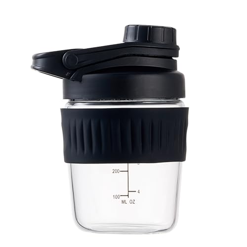 Photo 1 of 12oz Small Glass Shaker Bottle, Borosilicate Glass Protein Powder Gym Workout Small Shaker Cup Mixes for Protein Mixes with Blending Ball (A-BLACK, 1)