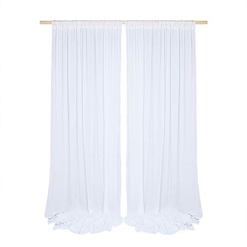 Woowland 10 feet x 10 feet White Crinkled Chiffon Backdrop Curtains for Wedding Ceremony Party Backdrop Decorations (Semi Sheer & Shiny)