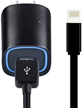 New Rapid Travel Wall Home Charger for Apple iPhone 8 8+ X 7 7 Plus 6 6S 6+ 6S+ SE 5 5S - 5 Foot 8 Pin Cable 5v / 2.1 Amp - Black - Blue LED