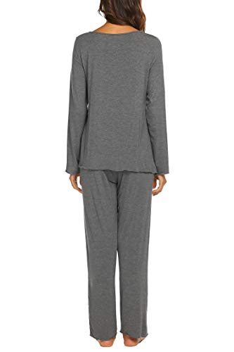 MAXMODA-Damen-Pyjama-Set-Plaid-Schlafanzug-Langarm-Kariertes-Pyjama-Set-Nachtwsche-Weich-Damen-Lounge-Sets