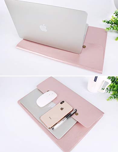 Leather 14-15.4 Inch Laptop Sleeve Case - ABRONDA Handbag Cover for 15-15.4 Inch MacBook Pro A1286 A1398 A1707 A1990 Also Compatible 14Inch Notebook,ThinkPad T-Series|X1 Carbon- Rose Gold - Thumbnail 4