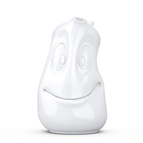 FIFTYEIGHT PRODUCTS TASSEN Porcelain Tea Pot with Lid, Good Mood Face Edition, 40 oz. White (Single Tea Pot with Lid)