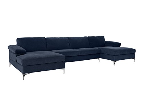 Modern Large Velvet Fabric U-Shape Sectional Sofa, Double ...