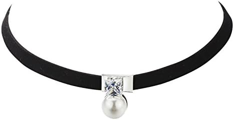 Vintage Black Velvet Choker Pearl Crystal Gothic Stretch Punk Necklace Silver