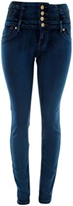 Tush Push - Women's 4 Button Push Up Overwash Jeans - Teal
