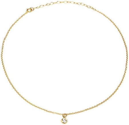 BENIQUE Dainty Necklace Choker for Women - Freshwater Cultured Pearl, Fine Chain for Layering, AAA Cubic Zirconia Drop, 14K Gold Filled, Made in USA, 13"+3" Adjustable Ext.