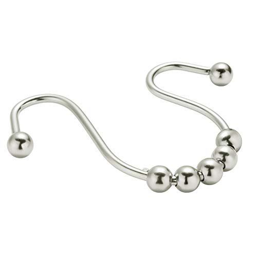 Double Head Shower Curtain Hooks Rings, Stainless Steel Heavy Duty Roller Double Glide Shower Hooks for Bathroom Shower Rod Curtains Liners,Polished Shower Curtain Rings Set of 12 (Polished Chrome) - Thumbnail 3