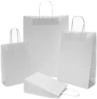 30 x White Paper Party Bags Twisted Handles 15x20+8cm Birthday Gift Bags Wedding Favour Bags *Ribbed Kraft Paper*